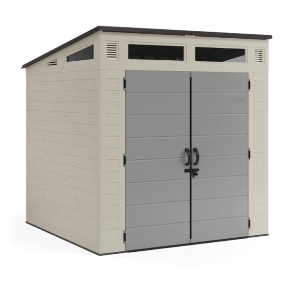 Suncast 7′ x 7′ Modernist Resin Outdoor Storage Shed – Steel-Reinforced Multi-Wall Panels