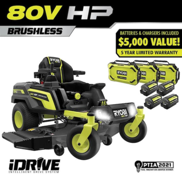 RYOBI 80V HP Brushless 54-Inch Battery Electric Zero Turn Riding Lawn Mower