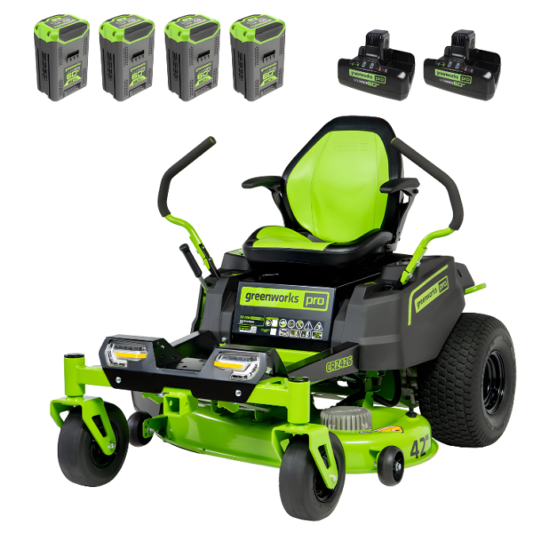Greenworks 60V 42 in. Electric CrossoverZ Zero Turn Riding Lawn Mower with (4) 8Ah Batteries & Dual-Port Turbo Chargers