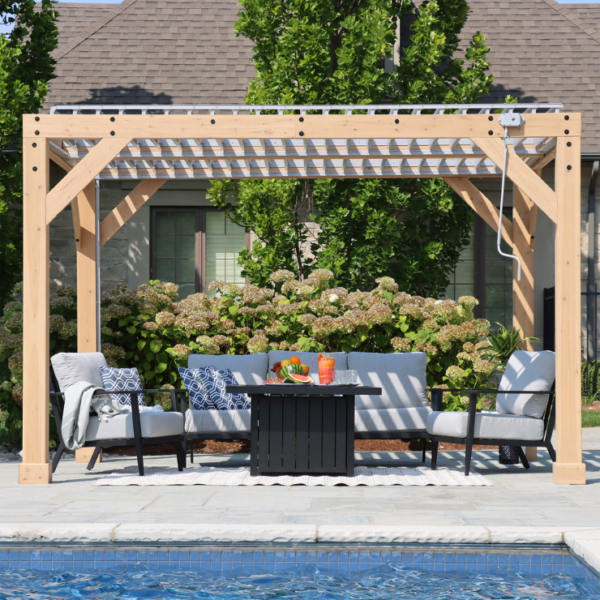 Yardistry Meridian 10 x 12 ft. Wooden Louvered Pergola with Adjustable Aluminum Roof