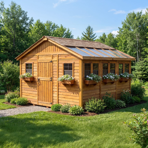 Outdoor Living Today 12×12 Western Red Cedar Sunshed Garden Shed with Workbench