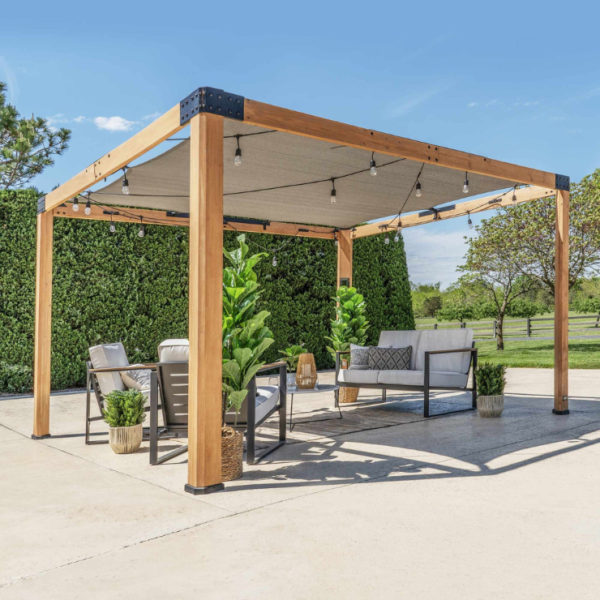 Backyard Discovery Brendan 12 x 10 ft. Cedar Wood Sail Shade Pergola with PowerPort