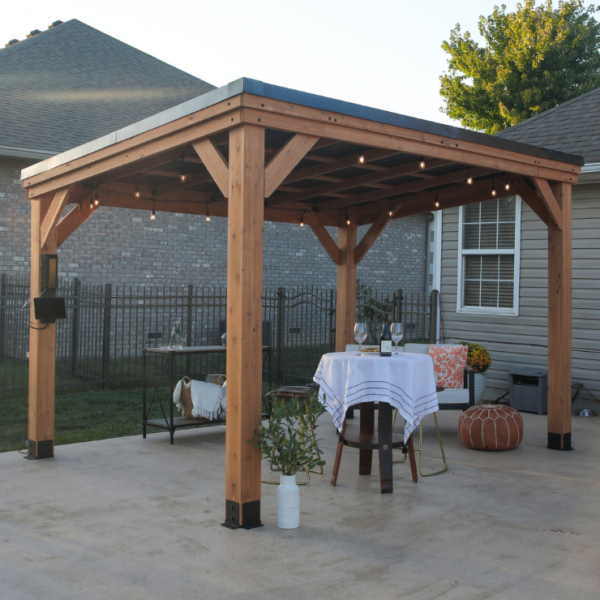 Backyard Discovery Arcadia 12 x 9.5 ft. Cedar Wood Hardtop Gazebo with Galvanized Steel Roof