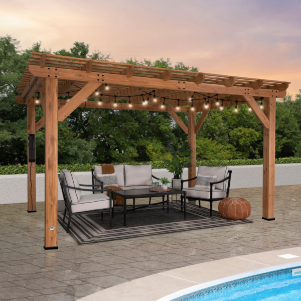 Backyard Discovery Delray 14 x 10 ft. Cedar Wood Pergola with PowerPort