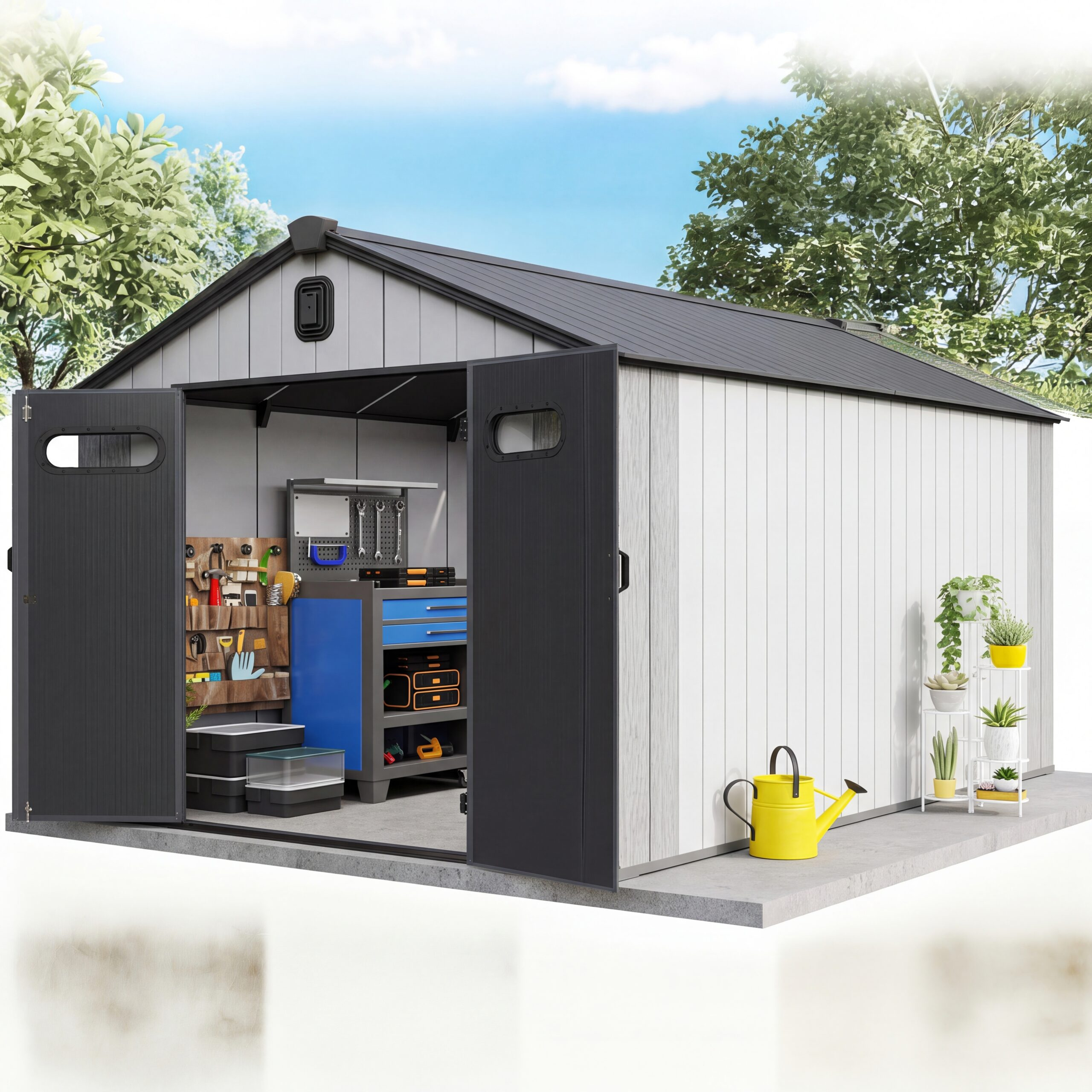 domi-8x16-ft-outdoor-resin-storage-shed-all-weather-double-wall-storage-building-with-lockable-doors-and-ventilated-roof-ideal-for-lawn-tools-bikes-mowers-and-pool-equipment-grey-main